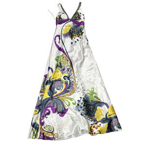 LA FEMME GOWN DRESS PRINTED BEADED MAXI‎ LONG ~6~FABULOUS